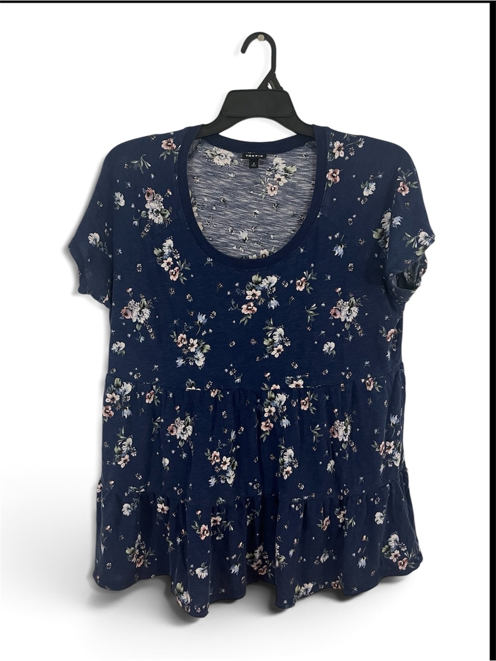 Torrid Navy Blue Floral Tiered Babydoll Top, Size 2/2x